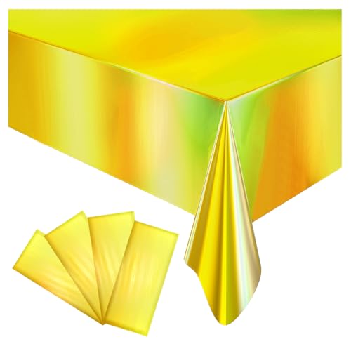 4 Pack Iridescent Plastic Tablecloths Disposable Table Cover Sparkly Foil Table Cloth for Rectangle Tables Party Decorations Birthday Princess Bridal Wedding Christmas Gold, 54 x 108 Inch - color: Shiny Gold