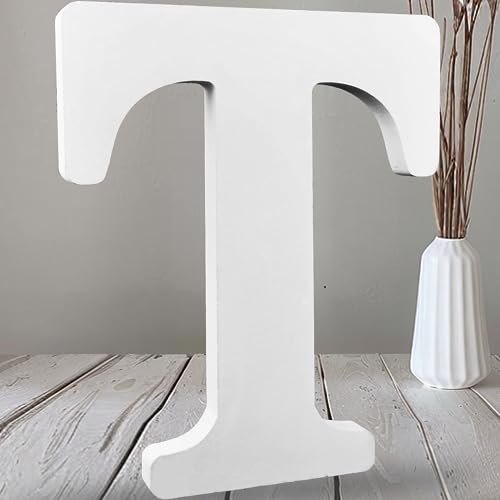 AOCEAN 12 Inch White Big Wood Letters Unfinished Wooden Letters for Wall Decor Decorative Standing Letters Slices Sign Board Decoration for Craft Home Party Projects (T) - color: T