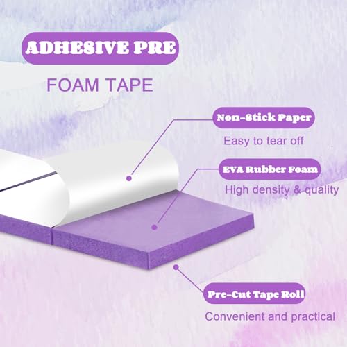 168 Pcs Foam Tape Craft Double Sided Precut 3/4 X 1/2 Inch 3D Adhesive Foam Squares Self Adhesive Dots Purple for Halloween Christmas DIY Crafts Art Sewing Supplies（1 Roll,Purple） - color: Purple, style: 1 Tape