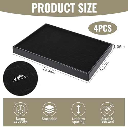 4 Pack Velvet Ring Display Tray 100 Slots Stackable Jewelry Organizer Tray Ring Holder Showcase for Rings Earrings Jewelry Storage for Drawer Dresser Store Display