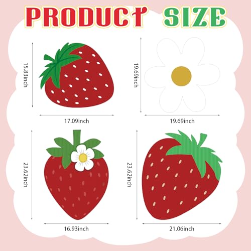 4 Pcs Large Strawberry Birthday Cardboard Cutouts Strawberry Baby Shower Backdrop Party Decorations for Lawn Yard Signs Summer Fruit Themed Party Supplies Photo Booth Props - style: Strawberry
