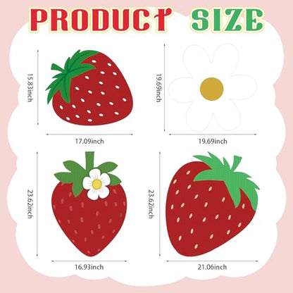 4 Pcs Large Strawberry Birthday Cardboard Cutouts Strawberry Baby Shower Backdrop Party Decorations for Lawn Yard Signs Summer Fruit Themed Party Supplies Photo Booth Props - style: Strawberry