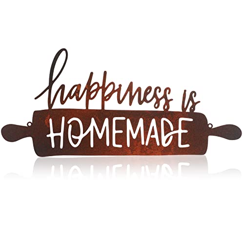 Funrous Kitchen Wall Art Decor Happiness Is Homemade Metal Sign Rustic Farmhouse Kitchen Decor Hanging Decorative Signs and Plaques for Home Dining Garden Room 13.8 x 6.3 Inch(Brown) - color: Brown