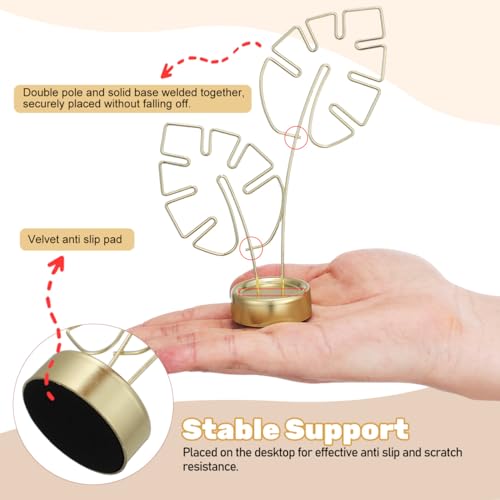 Didiseaon 4 Pcs Monstera Shape Card Holders with Clips Metal Photo Memo Clamp for Desk Home Wedding Party Decoration