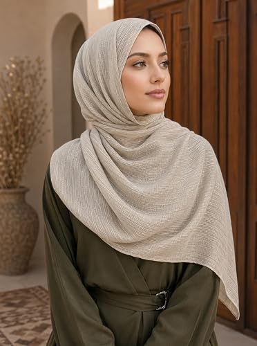Lightweight Cotton Linen Feel Scarf Shawl Wrap Hijab for Women, Travel Fall Winter Gift - color: Mcspz2530-6#lightkhaki