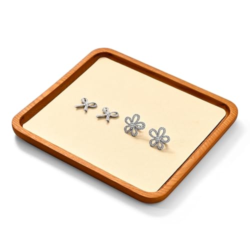 Solid Wood Jewelry Display Flat Tray for Rings Earrings Necklace Bracelet, Jewelry Photograph Display(Beige,L) - color: Beige, size: 20 * 18 * 1.5cm