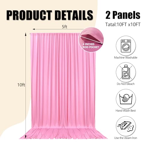 10ft x 10ft Pink Backdrop Curtains for Parties, Fabric Satin Background Curtain with Rod Pockets for Weddings, Birthday, Mother's Day, Graduation Party Backdrop Drapes, 2 Panels - color: Pink