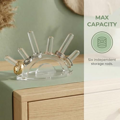 Ring Holder Display Small Clear Acrylic Organizer Stand for Women Jewelry Storage Transparent 6 Rods Wedding Ring Display Room Accessories