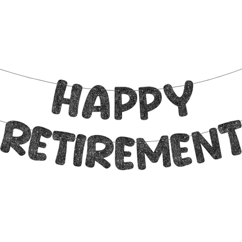 Fulmoon Pre Strung Happy Retirement Banner Glitter Retirement Sign Funny Official Retired Decor Party Decorations Supplies for Men Women Gifts (Black) - color: Black