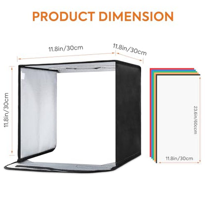 Photo Light Box 12 inch, Photography Lighting Tent Studio Kit with 3-Color Temperature Dimmable LED Light, 6 Colors Backdrops for Jewelry/Artwork/Small Objects Tabletop Studio