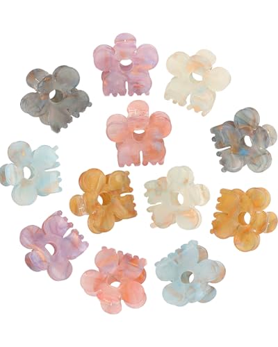 Claw Hair Clips Jaw Clamps - 12PCS Small Hair Claw Jaw Clamp for Thin Hair Styling Accessories Classic Hair Clamp for Women Girls (Sequins(Flower)) - color: Sequins(Flower)