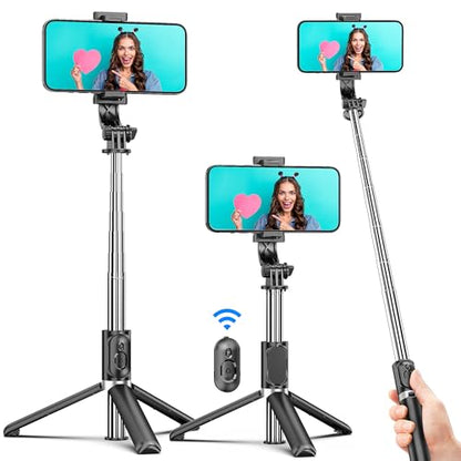 Selfie Stick Tripod, All in One Extendable & Portable iPhone Tripod Selfie Stick with Wireless Remote Compatible with iPhone 17 16 15 14 13 12 pro Xs Max, Galaxy Note10/S20/S10/OnePlus 9/9 PRO etc - style: Black