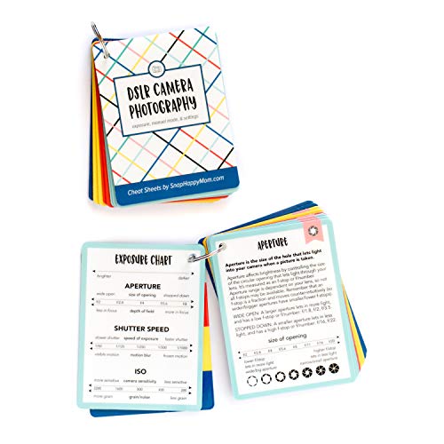 DSLR Cheat Sheet Cards for Canon, Nikon and Sony Cameras - Plastic Quick Reference Photography Cards | Camera Settings, Exposure & Manual Mode (Bright) - color: Bright