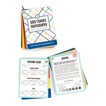 DSLR Cheat Sheet Cards for Canon, Nikon and Sony Cameras - Plastic Quick Reference Photography Cards | Camera Settings, Exposure & Manual Mode (Bright) - color: Bright