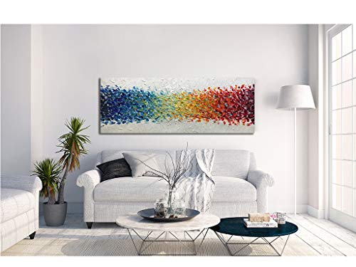 AMEI Art,24x60Inch Hand Painted Colorful Oil Painting Modern Abstract Acrylic Canvas Painting Primary Colors Wall Art Stretched Framed Contemporary Artwork - size: 60"L x 24"W