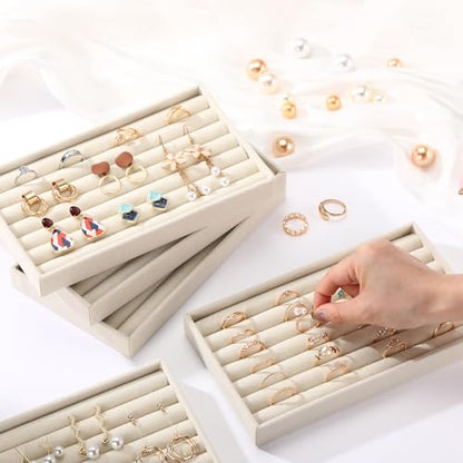 Highergo 8 Pcs Velvet Jewelry Trays Stackable Drawers Organizer Ring Earring Bracelet Necklace Storage Trays, 8.3x4.7x1''(7 Long Slots) - style: 7 Long Slots