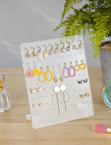 NiHome Acrylic Earring Stand 3PCS, Exquisite Double-Sided Acrylic Earring Organizer with 90 Holes Each - Lightweight and Sturdy Material, Unique Design with Larger Holes for Special Sizes - color: Clear-Cylindrical Base