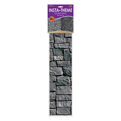 Beistle Brick Stone Wall Backdrop, 4’ x 30’ – Medieval Party Decorations, Medieval Decor Background, Photo Backdrop, Easy to Adhere Wall Covering, Stone Backdrop, Halloween Party Decorations - style: Stone Wall