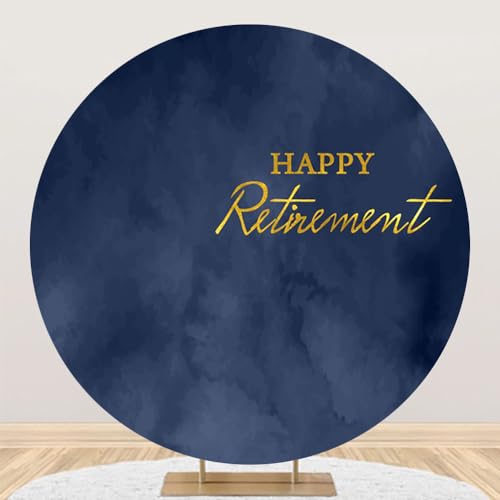 Navy Blue Marble Happy Retirement Round Backdrop Cover 7.2x7.2ft Happy Retirement Circle Backdrop Cover Calm Navy Blue Marble Texture Photography Background for Men Party Decor Portrait Props