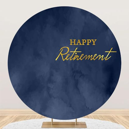 Navy Blue Marble Happy Retirement Round Backdrop Cover 7.2x7.2ft Happy Retirement Circle Backdrop Cover Calm Navy Blue Marble Texture Photography Background for Men Party Decor Portrait Props