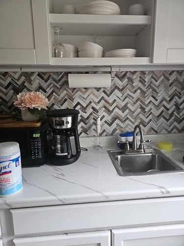 STICKGOO Herringbone Peel and Stick Backsplash, 10 Sheets PVC Kitchen Backsplash, Faux Wood Stick on Tiles for Kitchen - color: Gold wood grain marble