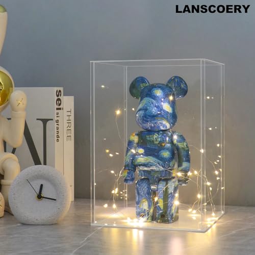 LANSCOERY Acrylic Display Case, 6x6x8 in, Upgraded Thickened UV-Resistant Showcase, 98% Clarity Dustproof Box with Glossy White Base for Action Figures, LEGO & Models, Includes Scraper & LED Light - color: White, size: 6x6x8inch; 15x15x20cm