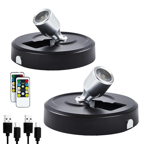 Wireless LED Rechargeable Spotlight, Picture Light, Uplighting Indoor, Puck Lights with 2 Remote, Dimmable Up Lights, Spot Lights for Wall Display Dartboard Painting Artwork Accent - color: Rechargeable Black-S, size: 2 Pack