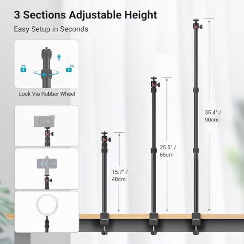 SmallRig Camera Desk Mount Table Stand, Adjustable Light Stand 15"-35", Tabletop C Clamp for DSLR Camera, Ring Light, Live Streaming, Photo Video Shooting