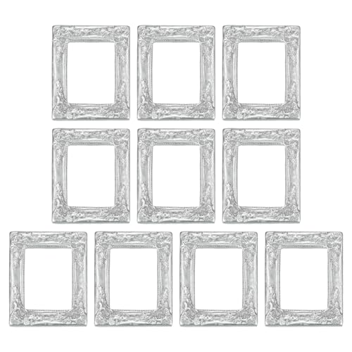 uxcell 10pcs Vintage Resin Picture Frames, Mini Tiny Photo Frame Rectangle Jewelry Display Prop for DIY Table Top Photography Wedding Decor, Silver, 1.5 x 1.2 - color: Silver, size: 1.5 X 1.2 Inch
