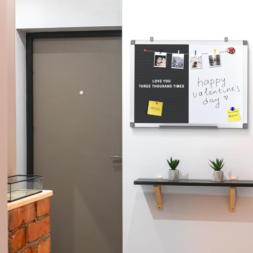 S SWANCROWN Magnetic Dry Erase & Felt Board Combo - Changeable Letter Felt Board for School, Office, Home - Aluminum Frame, 36x24 inch - color: Black-vertical, size: 36"W x 24"H