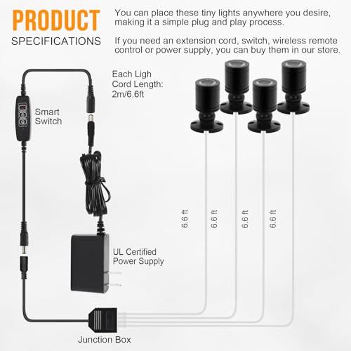 Taysing LED Spot Light Indoor Little Mini Spotlight Accent Lights for Display, Paintings, Pictures, Plants, Jewelry, Shelves, Cabinets, Posters, Showcase(Soft White 4 Pack Dimming&Timing) - color: Soft White-4 Pack Smart Switch