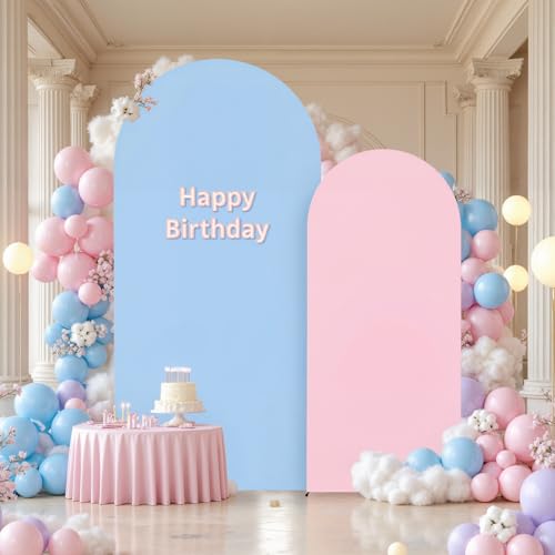 7.2FT Wedding Arch Backdrop Cover Set of 2 Double-Sided Wedding Arch Decor Wrinkle-Resistant for Baby Shower, Birthday Party, Photo Booth Decor 6ft 7.2ft - color: Pink Blue