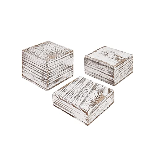 MOOCA Customizable Wooden Display Risers Set - 3 Different Height Stands for Jewelry, Watches, Cosmetics, and Accessory, Antique White Color - color: Antique White