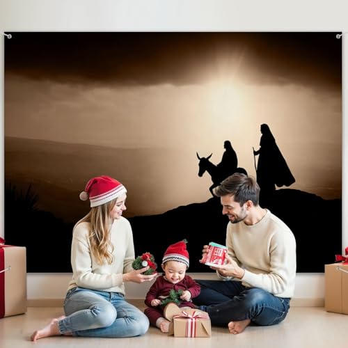 5x7ft Photography Backdrop Christmas Religious Joseph Mary Baby Jesus Donkey Bethlehem City Photo Backdrop Photography Background for Photoshoot Portrait Video Party Photo Studio Prop Booth - color: Color2