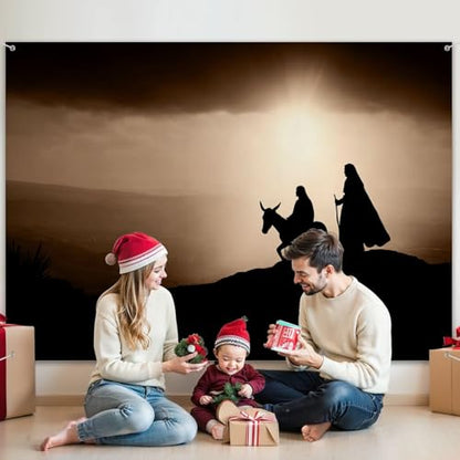 5x7ft Photography Backdrop Christmas Religious Joseph Mary Baby Jesus Donkey Bethlehem City Photo Backdrop Photography Background for Photoshoot Portrait Video Party Photo Studio Prop Booth - color: Color2