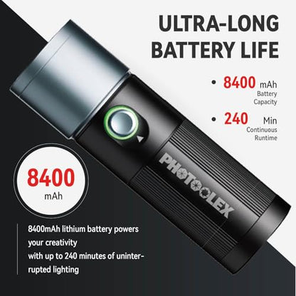 PHOTOOLEX 4 Colors Photography Flashlight with 20 Magnetic Pattern Gobos, 8400mAh Portable Spotlight, 10W LED Studio Light for Photo, Content Creation Accessories