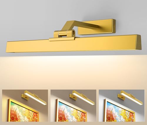 Afyuol Picture Lights Wall Light 16in CCT Gallery Light | Battery Operated, Timer, Remote Control, Adjustable Brightness, Long Lasting, for Wall, for Paintings, for Living Room, Art, Dartboard, Decor - color: Gold, size: 1PC16in