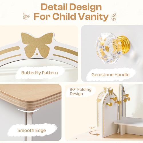 ROBUD Kids Vanity Table and Chair Set, Girls Vanity Set with Mirror, Pretend Play Kids Vanity, Makeup Dressing Table with Drawer and Accessories, Age 3+ (Platinum) - color: Platinum