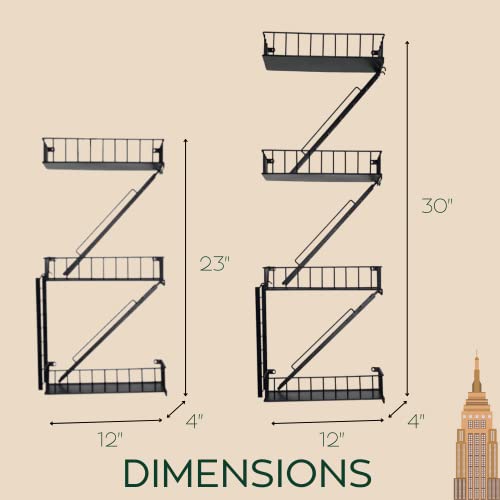 VERSATILE KAS 4-Tier Metal Fire Escape Wall Shelf | 30" NYC Industrial Floating Shelves for Action Figures | Black Urban Display Ladder with 7.5lb Capacity - size: 4-Tier