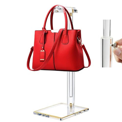 Acrylic Purse Display Stands, 14"-24" Adjustable Height Handbag Holder, Clear Purse Rack Stands for Closet Retail, Durable Gold Trim Hanging Bag Wallet Jewelry Necklace Organizer Stand(PATENT PENDING) - size: 1-pack, L (13.5"-24")