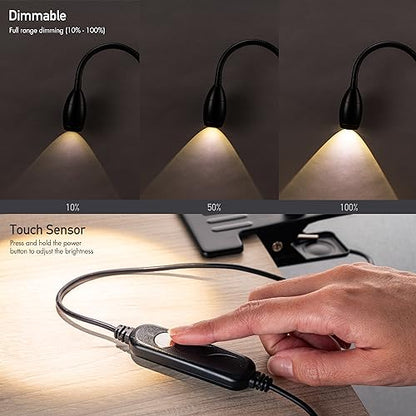 O'Bright Lumos - Versatile Clip-on Lamp: Zoomable Spotlight, Dimmable LED, Flexible Gooseneck, 4000K Light, 100% Metal Clamp - Ideal for Reading, Crafting, Work, and Headboards, Black - color: Black