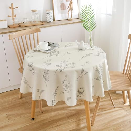 ColorBird Fern Print Round Tablecloth Cotton Linen Natural Botanical Decorative Table Cover for Kitchen Dining Room Farmhouse Picnic Indoor Outdoor Use (Round, 60 Inch, Linen) - size: 60" (Round)