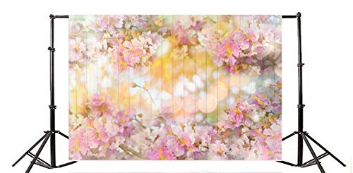AOFOTO 6X4ft Sweet Flowers Backdrop Spring Wooden Wall Photography Background Girl Newborn Kid Infant Baby Artistic Portrait Floral Wood Board Valentine Photo Studio Props Video Drop Vinyl Wallpaper - size: 6x4ft