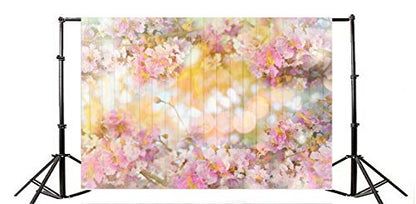 AOFOTO 10x7ft Sweet Flowers Backdrop Spring Wooden Wall Photography Background Girl Woman Kid Infant Baby Artistic Portrait Floral Wood Board Valentine Photo Studio Props Video Drop Vinyl Wallpaper - size: 10x7ft