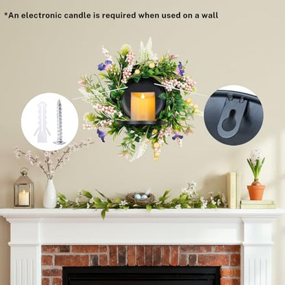MOYEE Candle Holder Centerpieces for Tables,Candle Ring,Wreaths, Black Metal Candle Stick Paired Artificial Flowers 14 in Versatile Dining Table Centrepiece - color: Purple Trumpet Flower Wreath