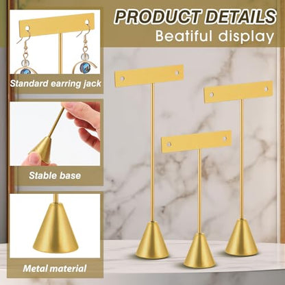 Marsui 12 Pcs Earring Display Set T Bar Earring Display Stand with 3 Heights Earrings Stand for Jewelry Vendors (Gold) - color: Gold