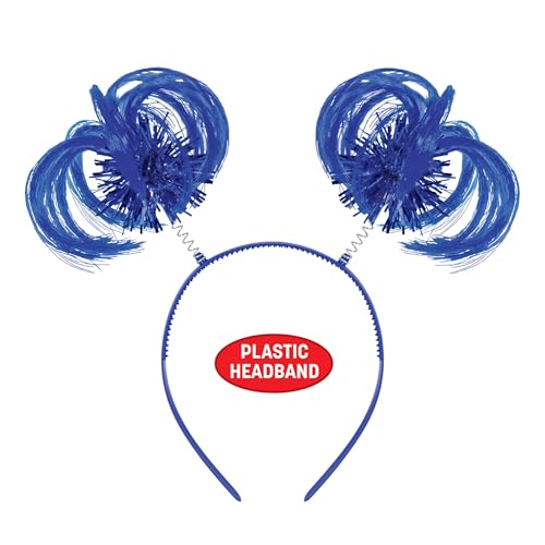 Beistle Blue Ponytail Boppers – 2 Pack, Synthetic Hair Headband Accessories with Metallic Fringe, Spirit Headwear for Costume Styling, Themed Party Events, Photo Booth Props, and Novelty Wear
