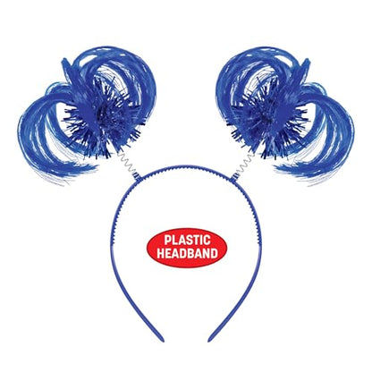 Beistle Blue Ponytail Boppers – 2 Pack, Synthetic Hair Headband Accessories with Metallic Fringe, Spirit Headwear for Costume Styling, Themed Party Events, Photo Booth Props, and Novelty Wear