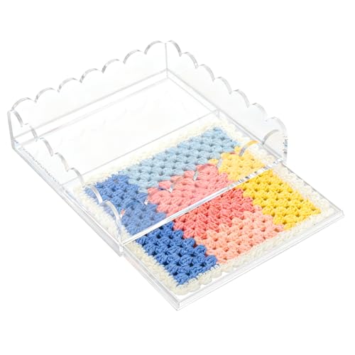 Scalloped Acrylic Tray for Needlepoint Inserts, 8" x 8" Clear Acrylic Tray with Drawer, Compatible for Art, Photos, Fabric & Custom Displays, Decorative Gift for Home or Office - size: 8''x8''x2.5''