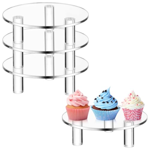3 Pcs 6 Inch Round Acrylic Risers Display Stands Small Clear Round Acrylic Display Riser for Cake Food Jewelry Figurines Collectibles Table Decor Organizer - size: 6”